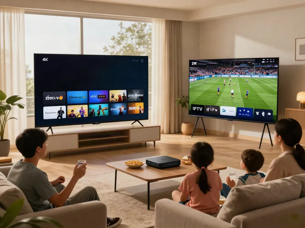 Experience the best of abbonamento iptv with family enjoying sports in a cozy living room.