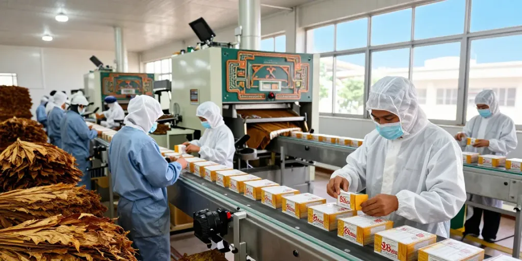 Efficient production line for rokok 88 cigarettes in a modern factory.